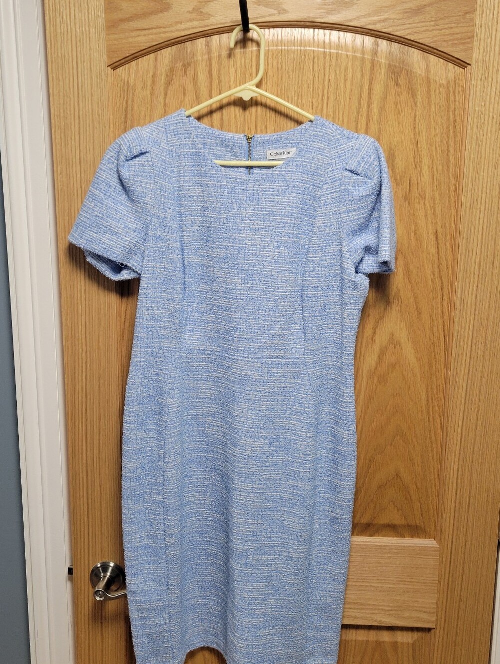 Calvin Klein Light Blue Textured Midi Sheath Dress